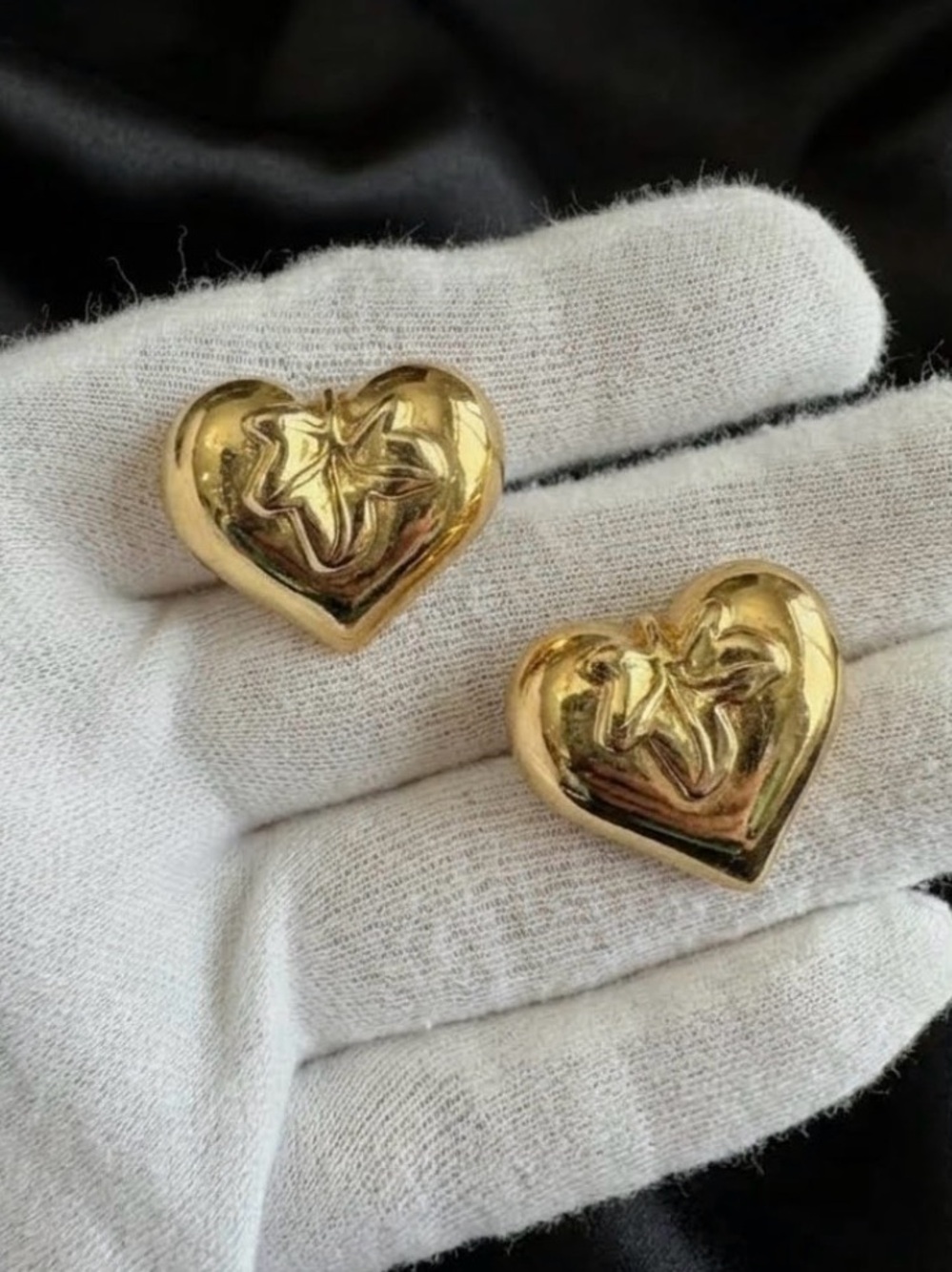 Vintage Givenchy Signed Gold Puffy Heart Earrings - 1980s Designer
